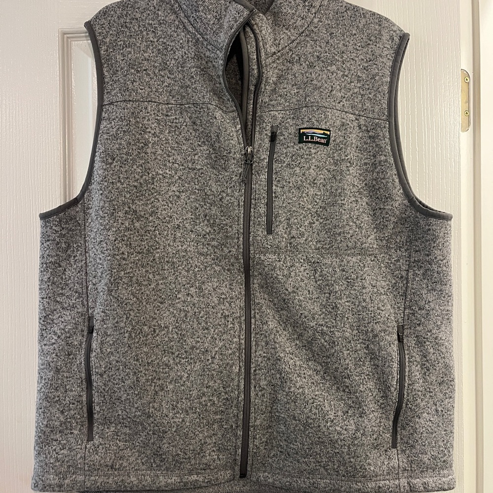 L.L. Bean Gray Fleece Vest with Stand-Up Collar